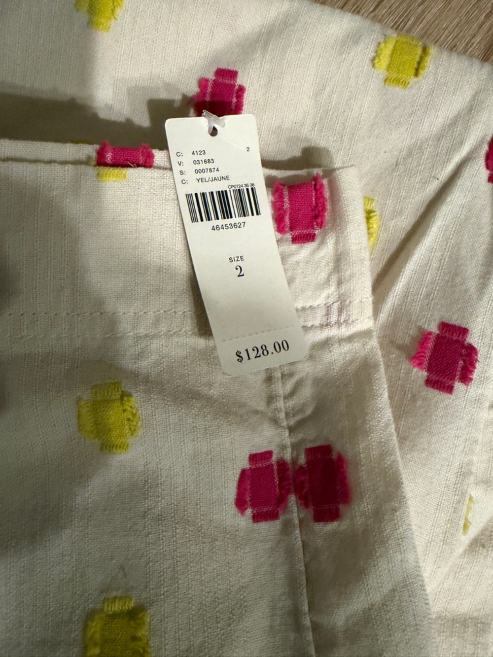 Anthropologie White Wide-Leg Pants with Pink & Yellow Spot Print - Picture 4 of 5